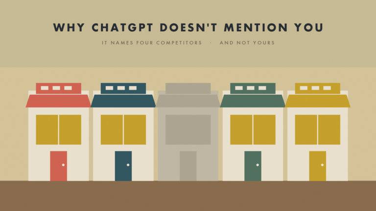 Five illustrated storefronts in a row, four lit and colored, the middle one gray with no sign
